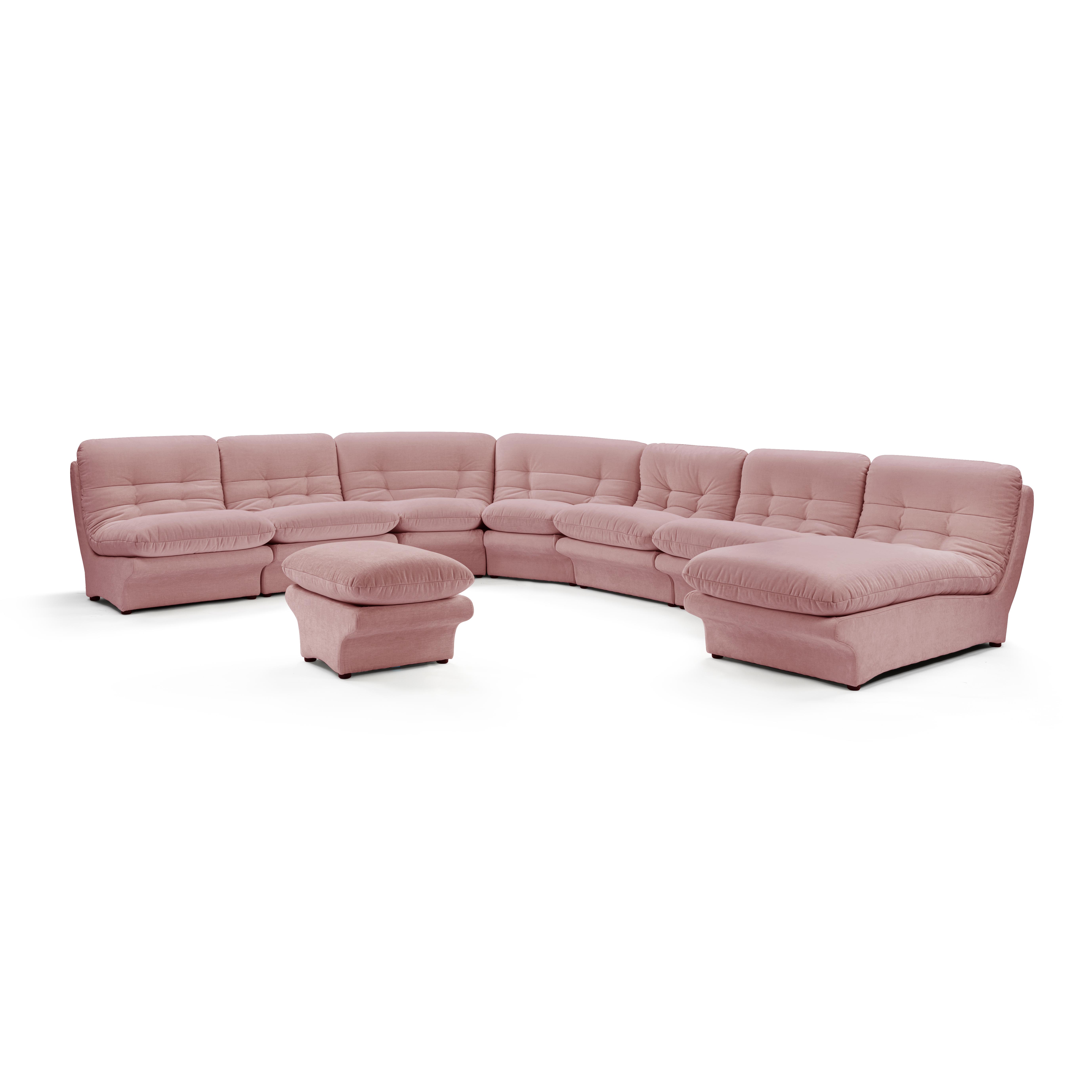 Carsons Mid Century Curved Modular Sectional Sofa / Combination 001 Performance Felt-Coral Haze