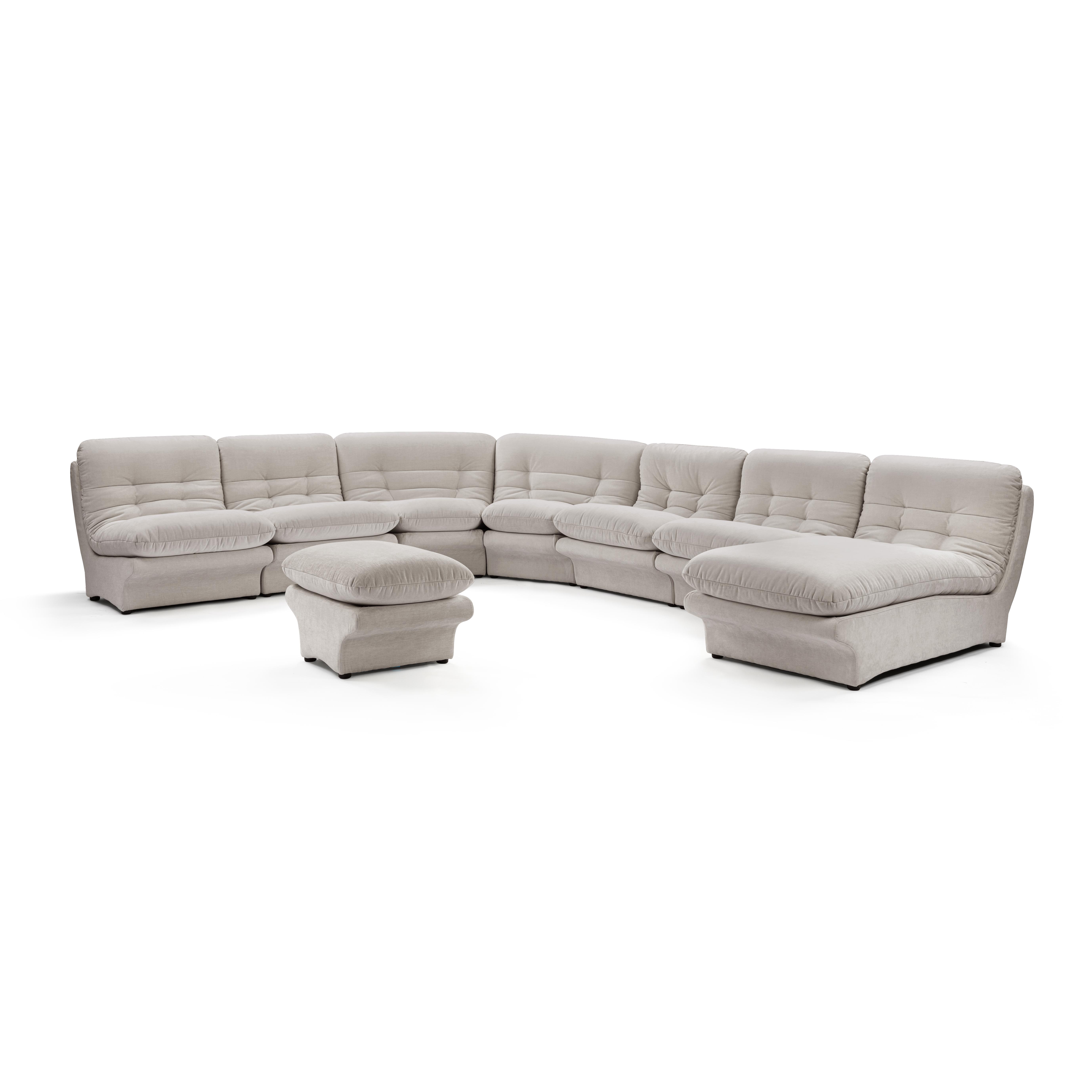 Carsons Mid Century Curved Modular Sectional Sofa / Combination 001 Performance Felt-Light Grey
