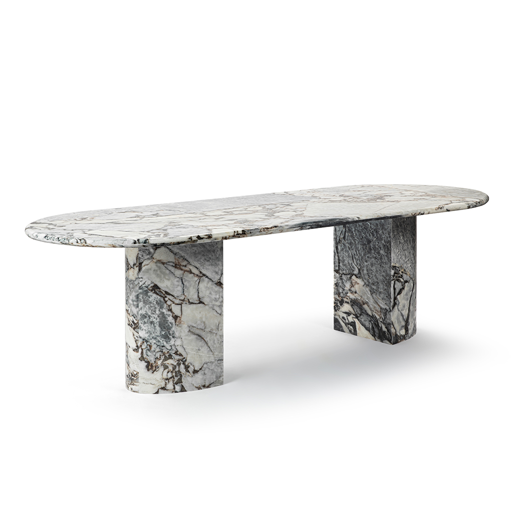 Milan Oval Stone Dining Table with Half Cylinder Legs / Galaxy Blue