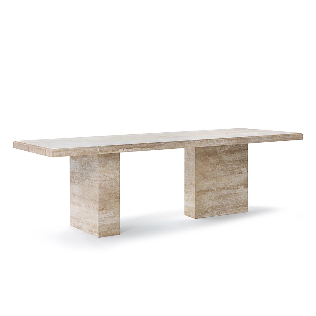 August Rectangle Travertine Dining Table with Block Legs / White Travertine