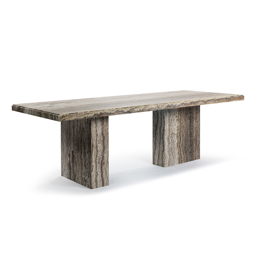 August Rectangle Travertine Dining Table with Block Legs / Silver Travertine