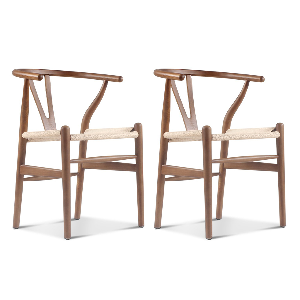 Set of Two Wishbone Chairs / Walnut Stain