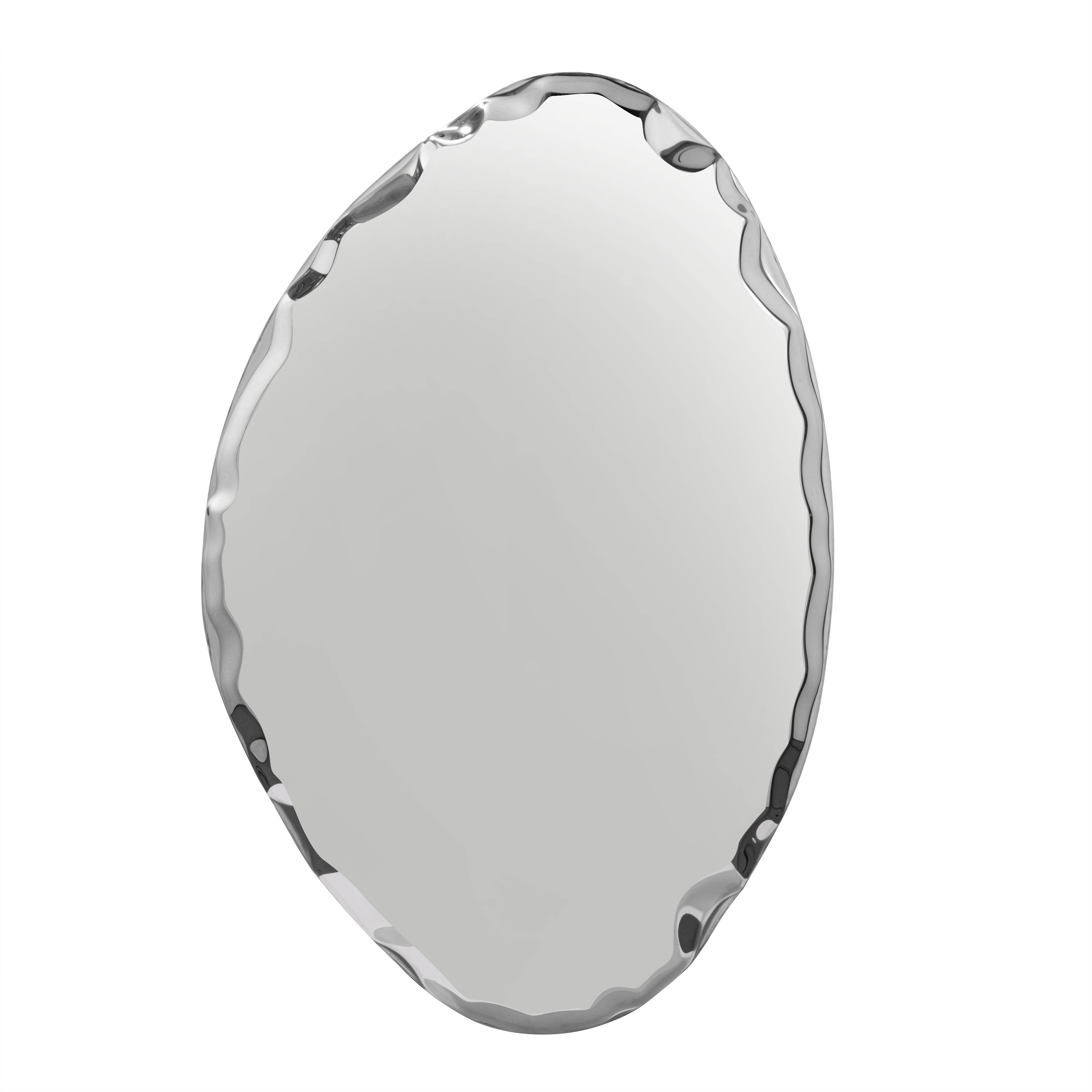 Tafla Abstract Wall Mounted Polished Stainless Steel Elliptic Drop Mirror / Small