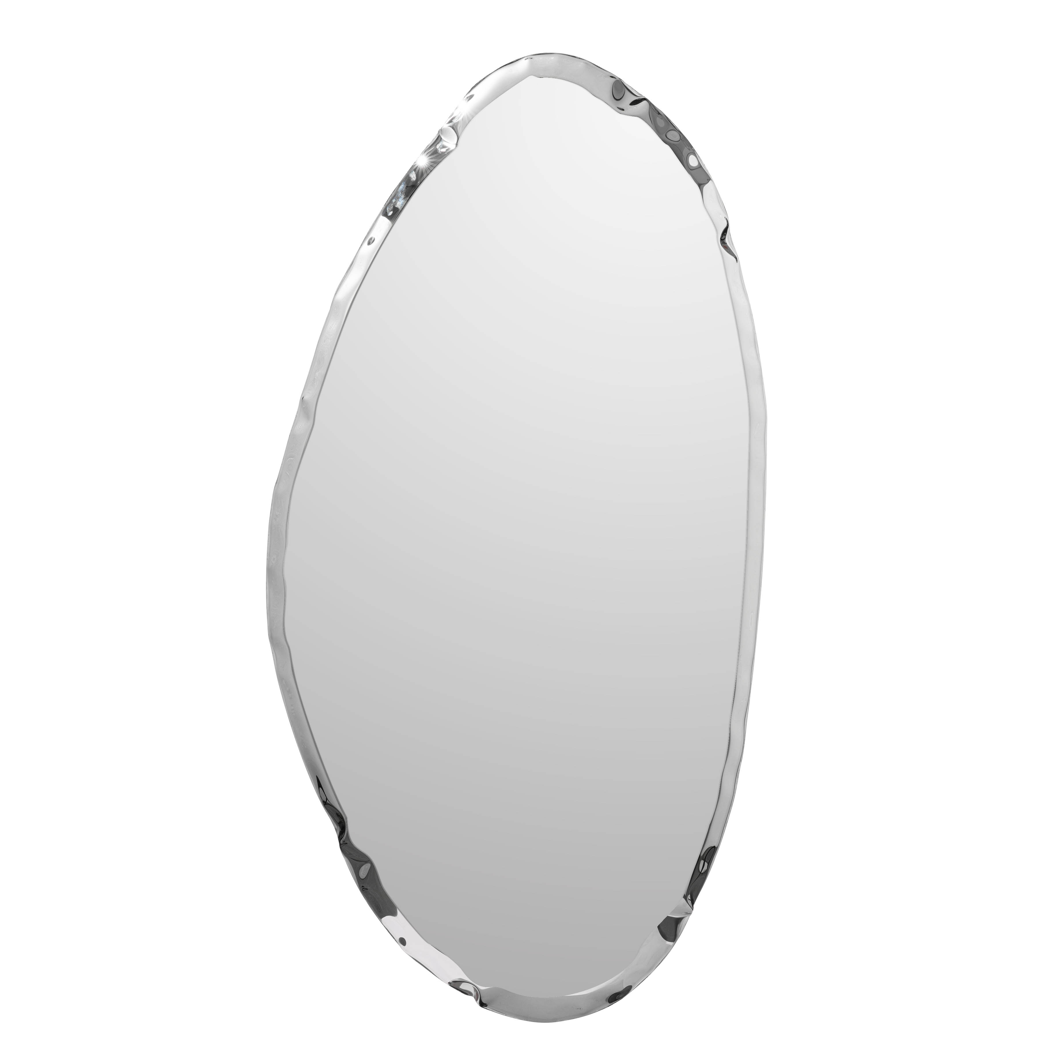 Tafla Abstract Wall Mounted Polished Stainless Steel Elliptic Drop Mirror / Large