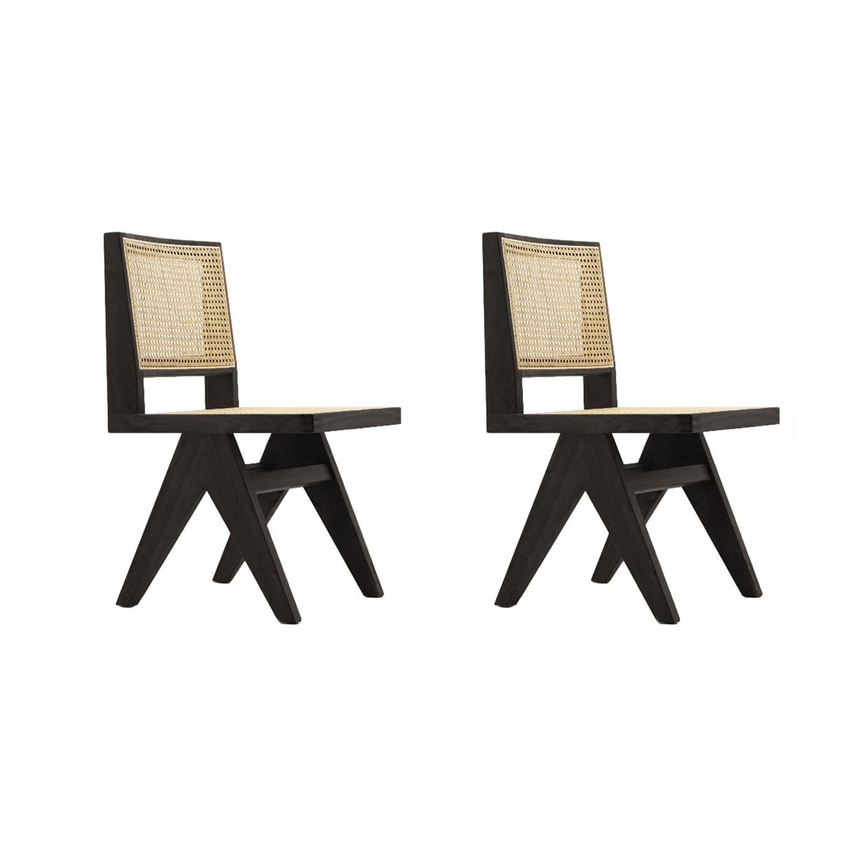 Set of Two Pierre Jeanneret Dining Chair Black Stain