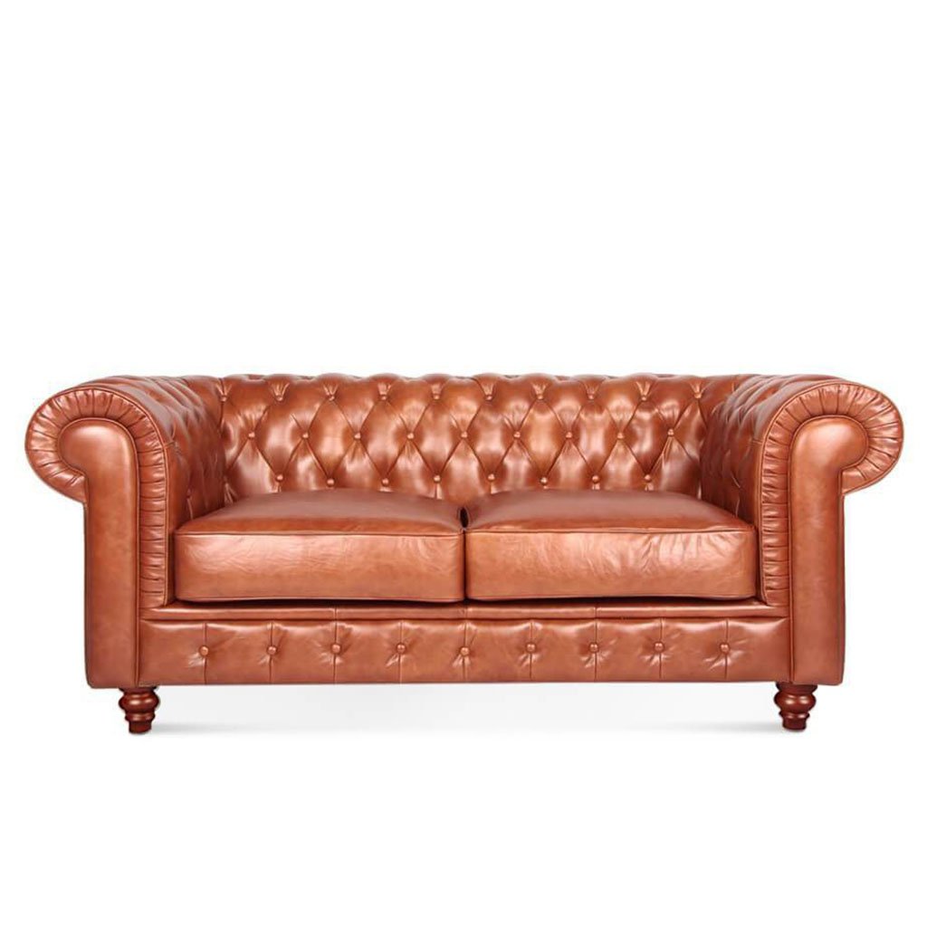 Chesterfield Sofa Two Seater Aniline Leather-Dark Brown