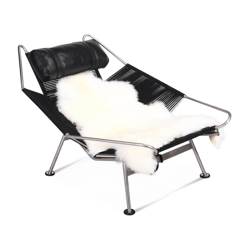 Flag Halyard Chair - Black Cord Color Aniline Leather-Black