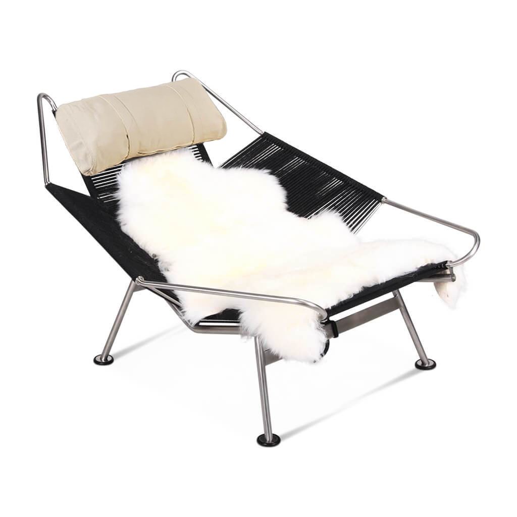 Flag Halyard Chair - Black Cord Color Aniline Leather-Cream
