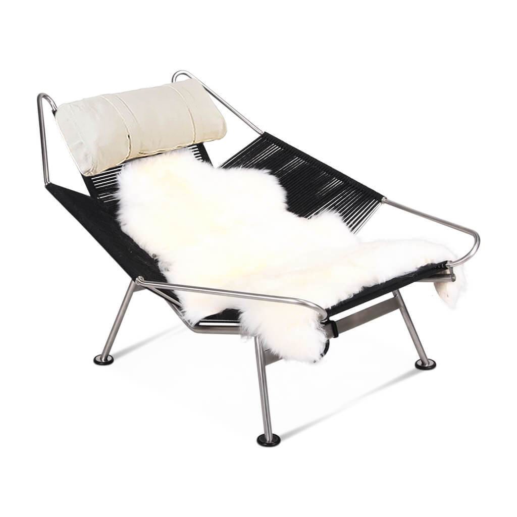 Flag Halyard Chair - Black Cord Color Aniline Leather-White