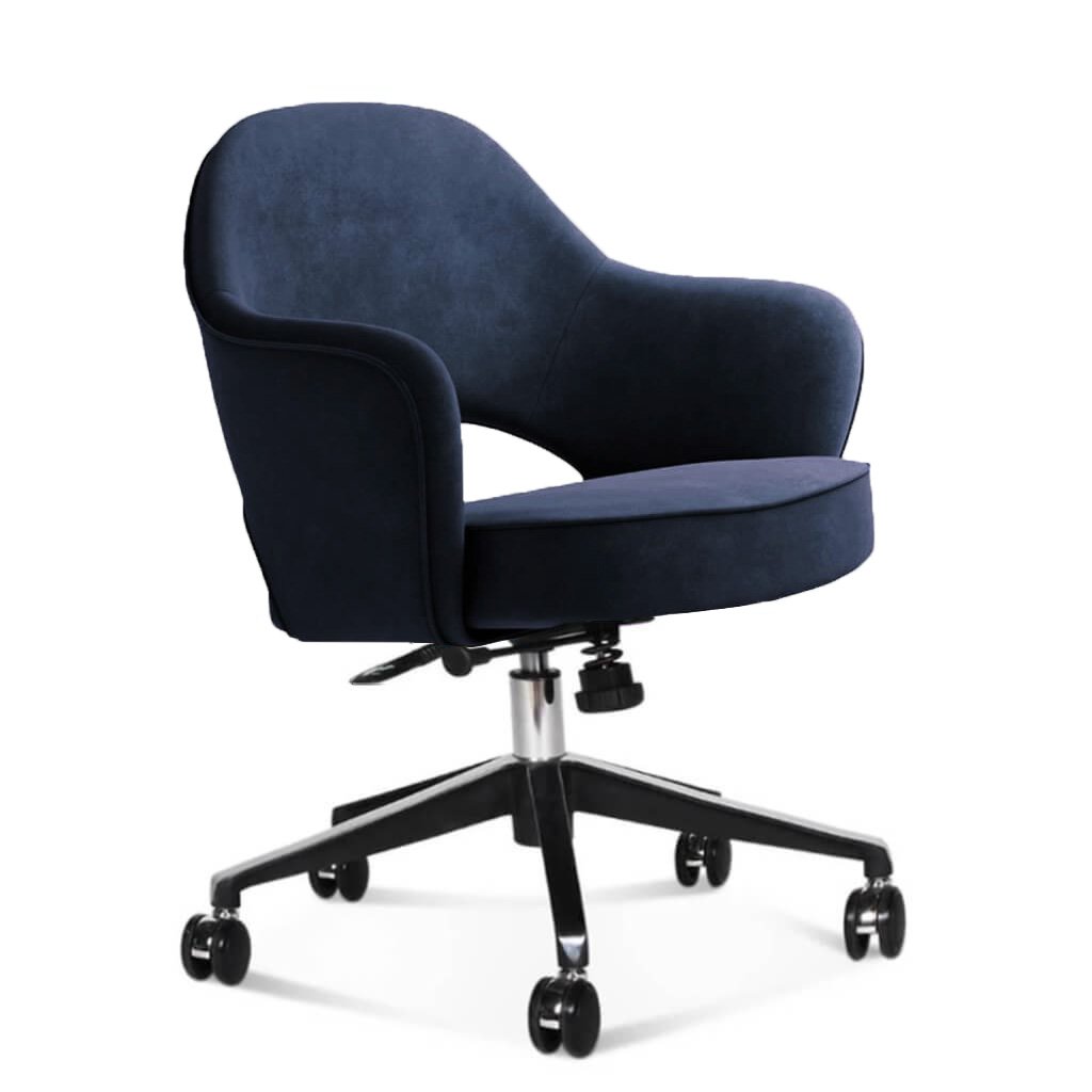 Saarinen Executive Armchair with Casters Lustrous Velvet-Royal Blue