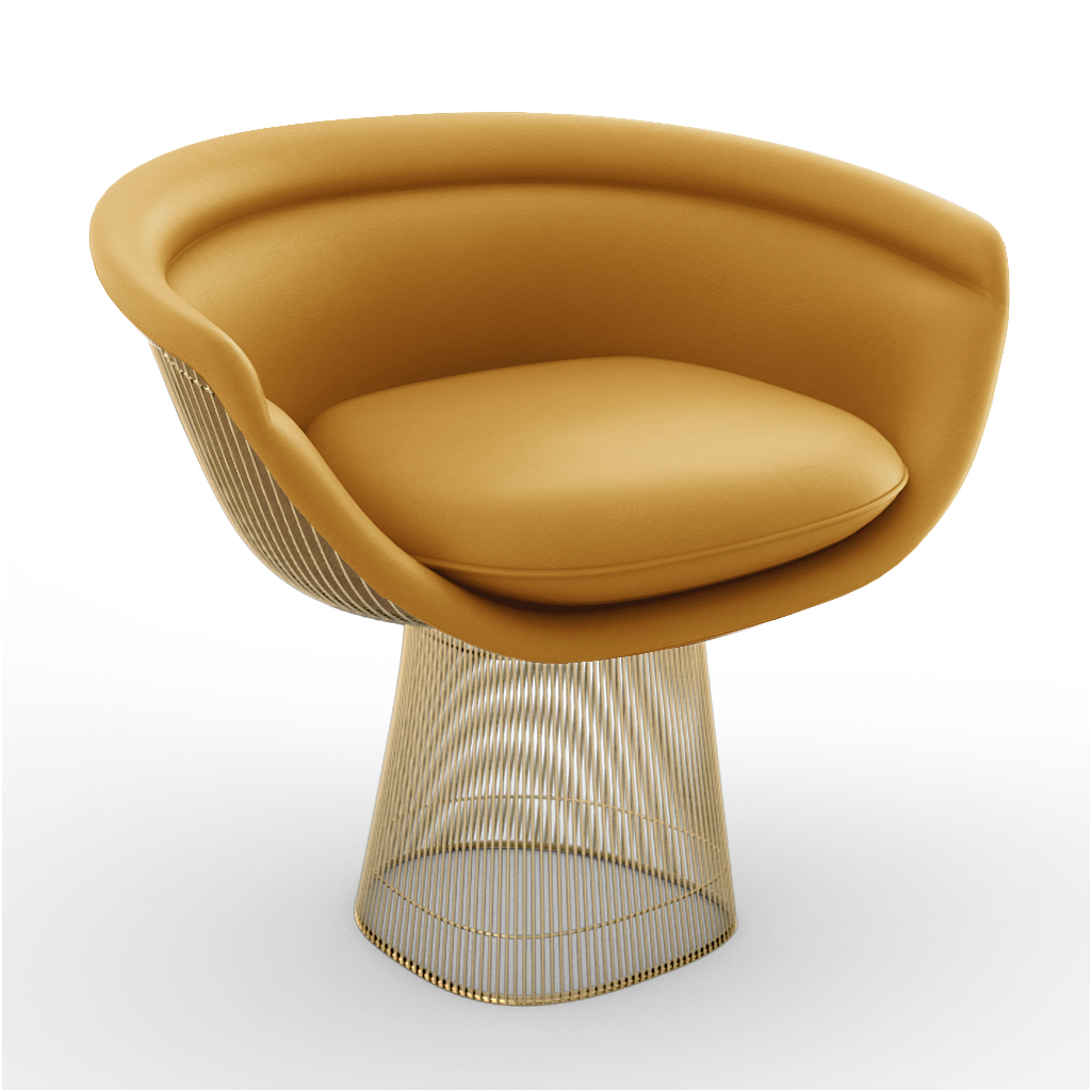 Eternity Modern Warren Platner Lounge Chair - Gold Base Aniline Leather-Camel