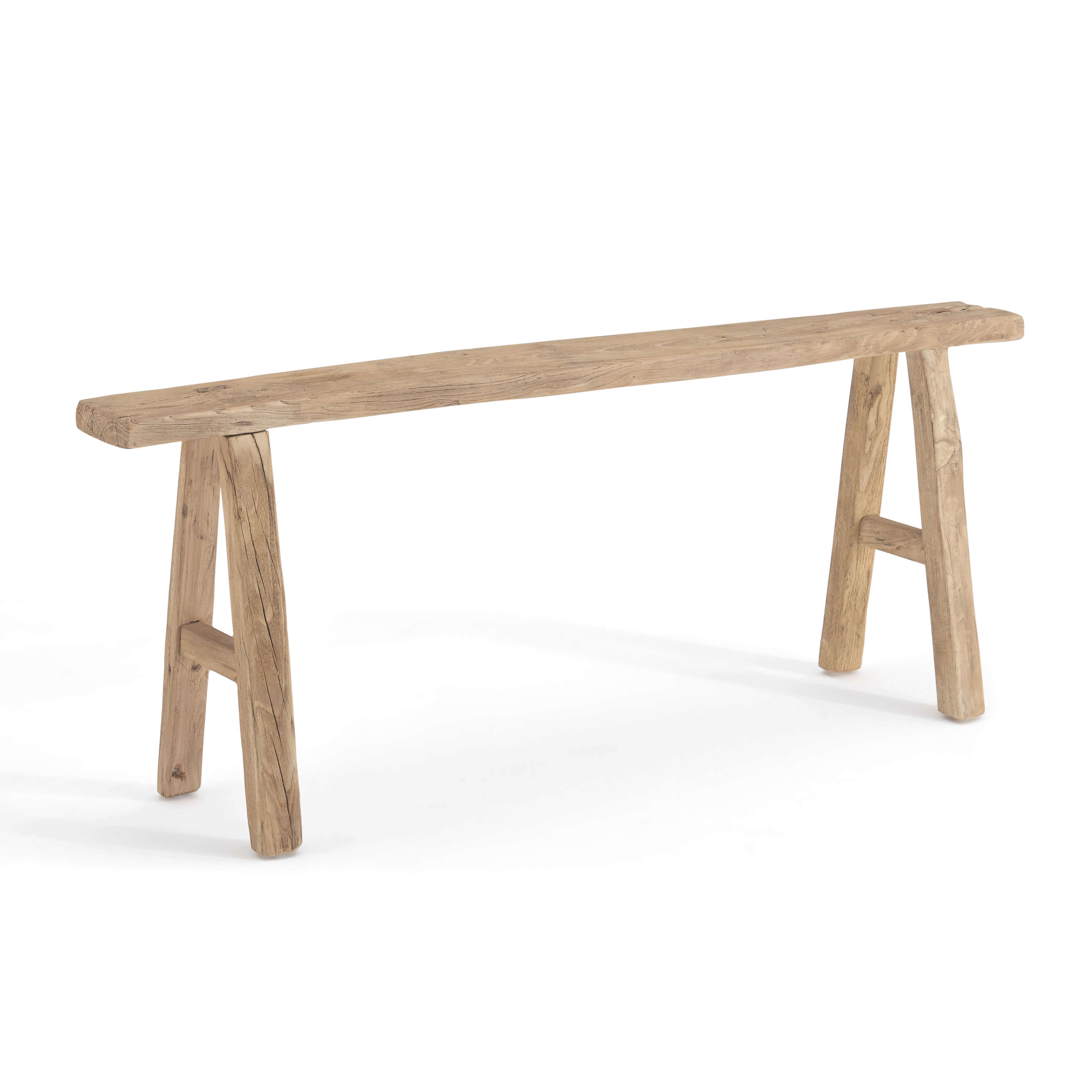 EM Wabi-Sabi Rustic Skinny Reclaimed Wood Bedroom Footboard Bench / Reclaimed Wood Natural Almond