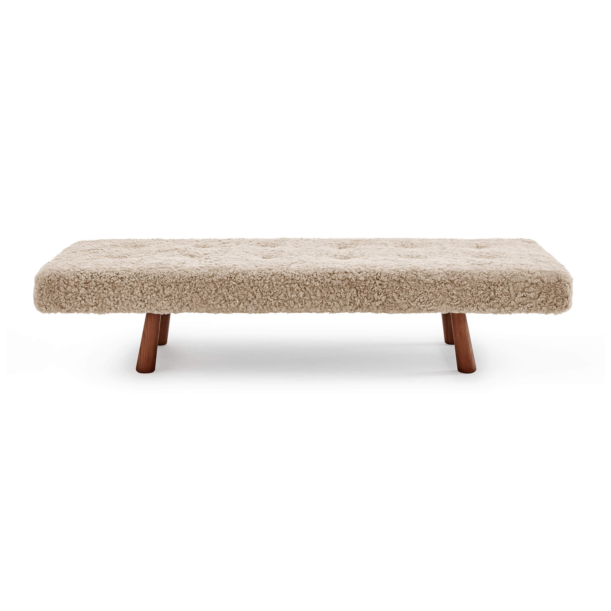 Kiko Modern Sheepskin Upholstered Wood Bench Genuine Sheepskin-Almond Beige