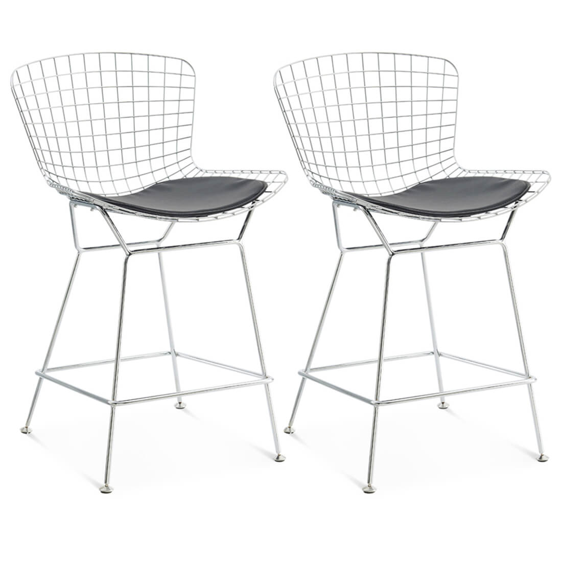 Set of Two Bertoia Bar Stools Chrome Frame