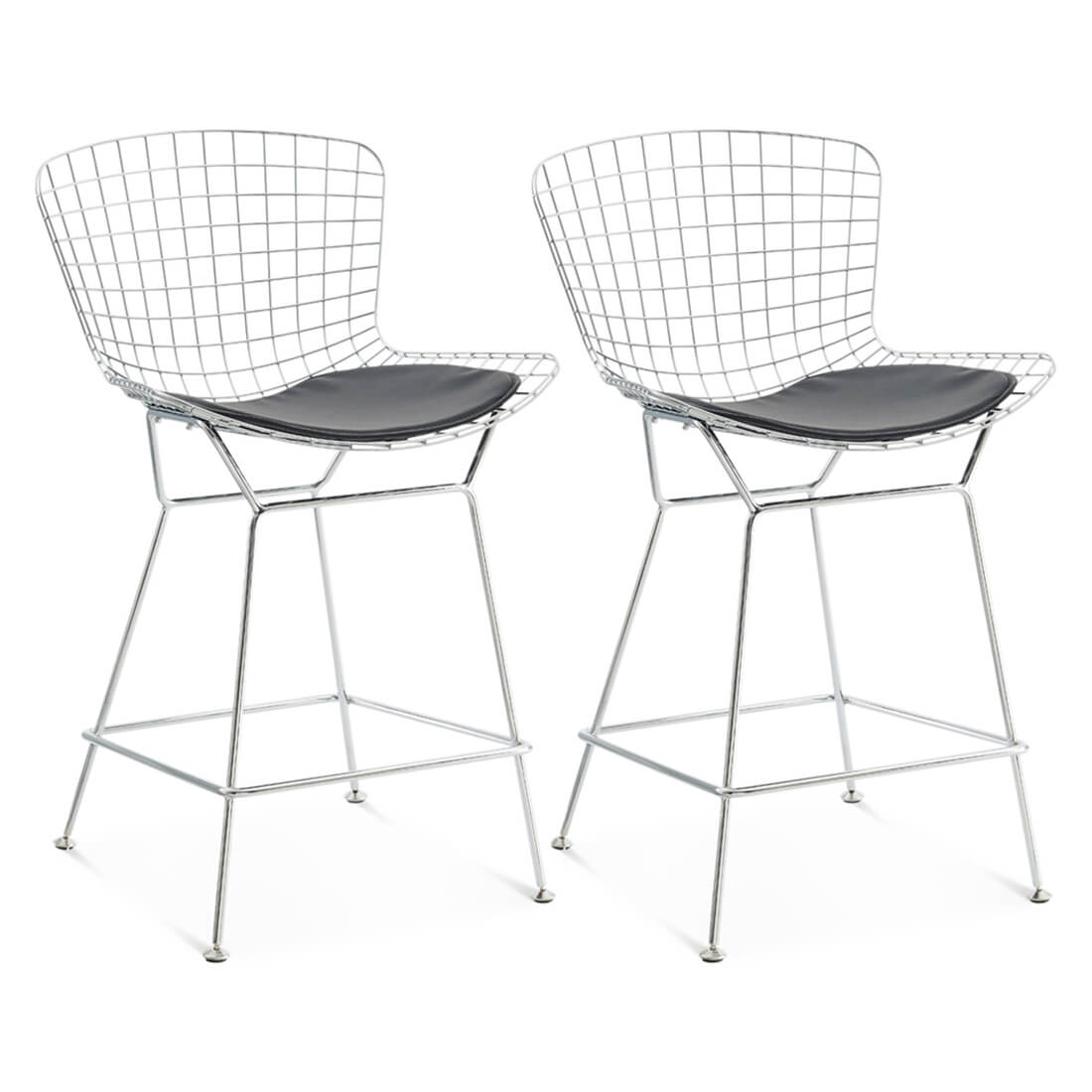 Set of Two Bertoia Counter Stools Chrome Frame
