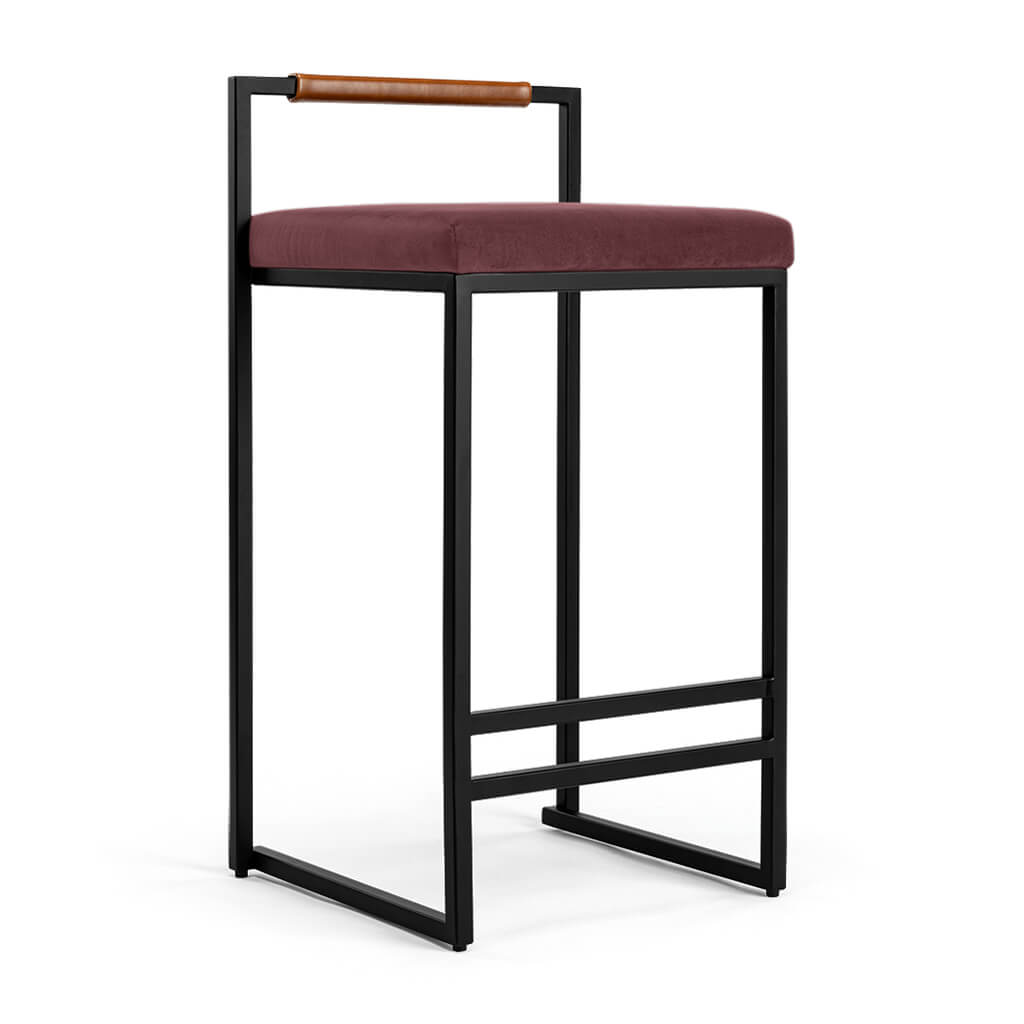 Finley Modern Minimalist Low Back Upholstered Velvet Metal Frame Counter Stool Velvet-Jeweled Plum