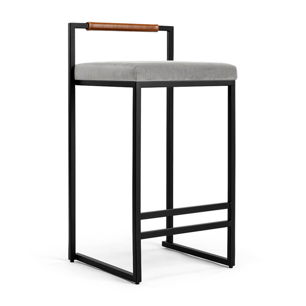 Finley Modern Minimalist Low Back Upholstered Velvet Metal Frame Counter Stool Velvet-Silver Grey