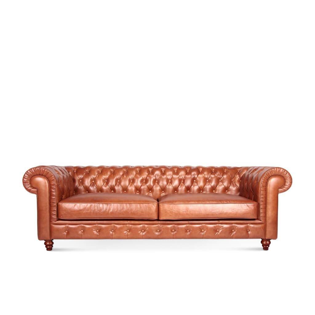 Chesterfield Sofa Three Seater Aniline Leather-Camel