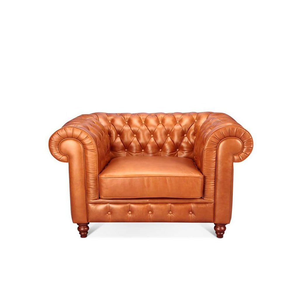 Chesterfield Sofa One Seater Aniline Leather-Camel