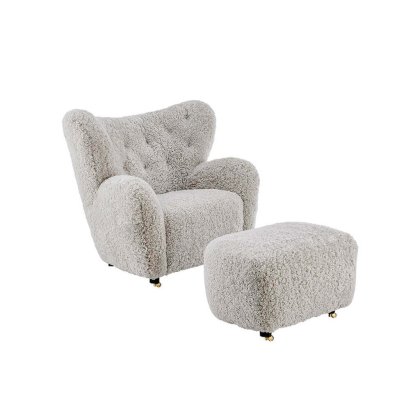 Tired Man Lounge Chair & Footstool in Genuine Sheepskin