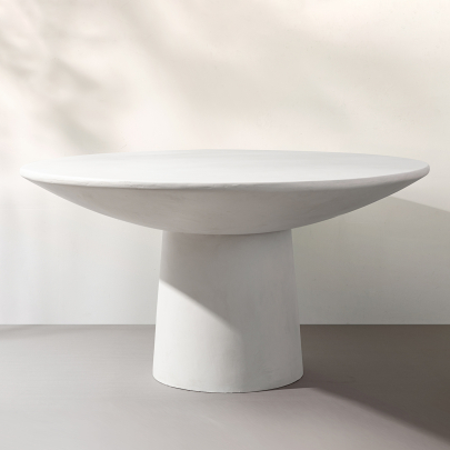 Orion Modern Round Bone White Pedestal Concrete Dining Table