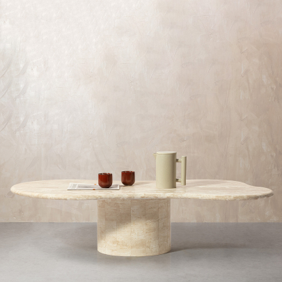 Elyse Freeform Stone Coffee Table with Cylinder Pedestal Base