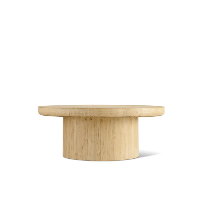 EM Wabisabi Round Light Natural Reclaimed Wood Coffee Table with Round Pedestal Base