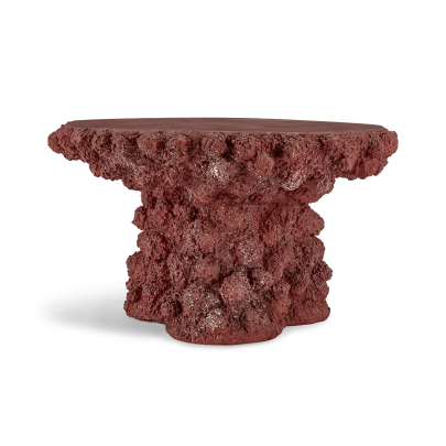 Suki Round Textured Concrete Dining Table with Freeform Burl-Like Stump Base