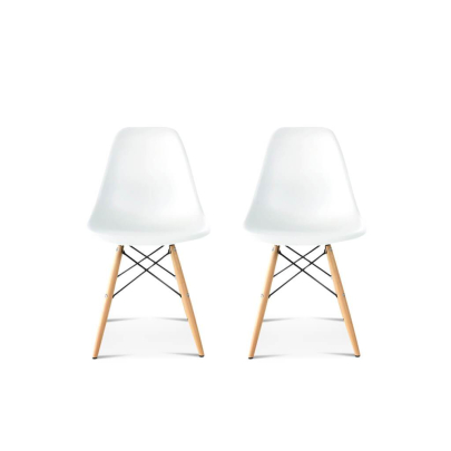 Set of Two DSW Molded Plastic Side Chairs Wooden Dowel Base - Eternity Modern