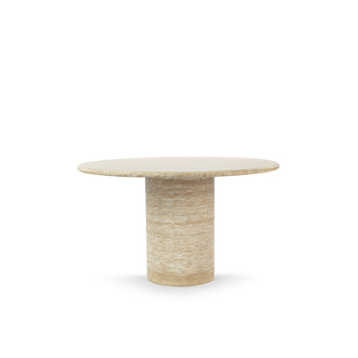 Cosette Round Travertine Dining Table with Cylinder Pedestal Base