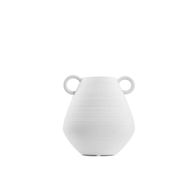 Meadow Decorative Rounded White Nordic Ceramic Vessel Vase With Handles