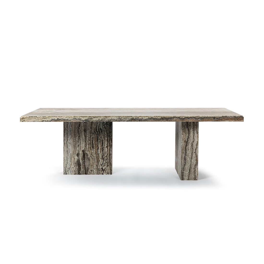 August Rectangle Travertine Dining Table with Block Legs
