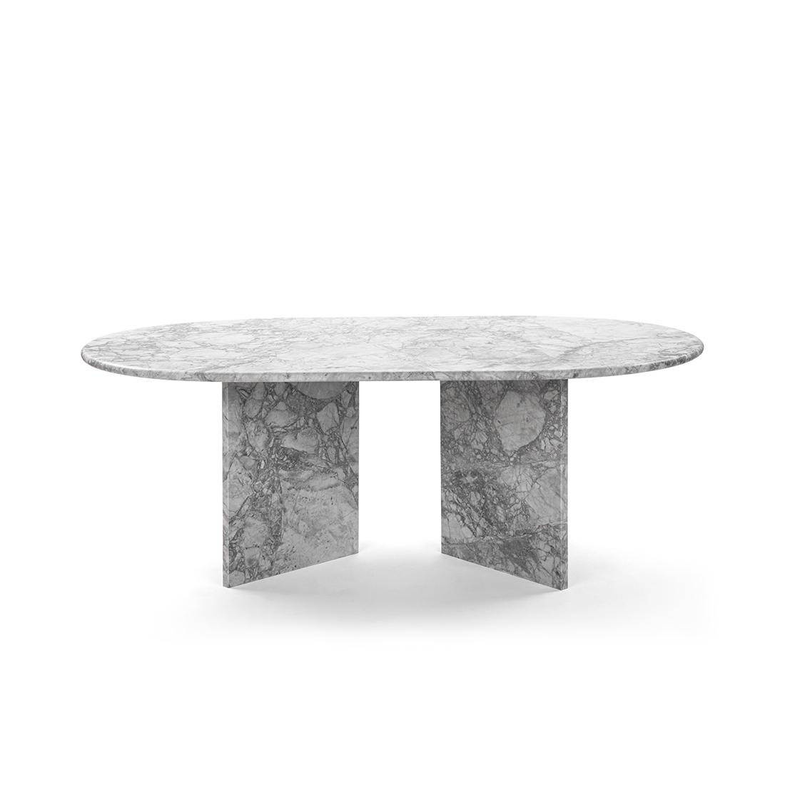 Laurent Oval White Marble Coffee Table with Angled Base
