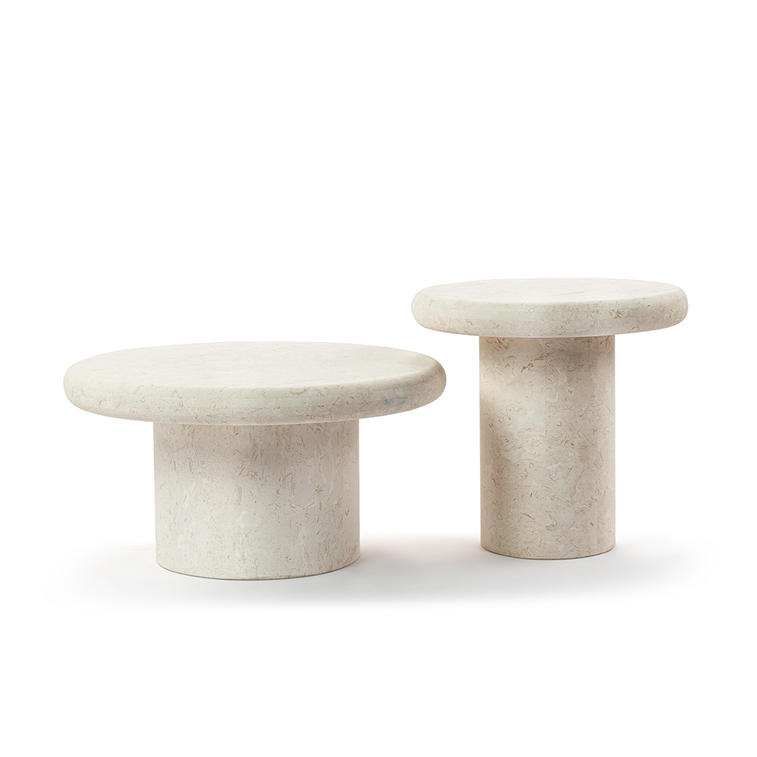 Orazio Round Mushroom Marble Coffee Table & Side Table with Cylinder Pedestal Base Set