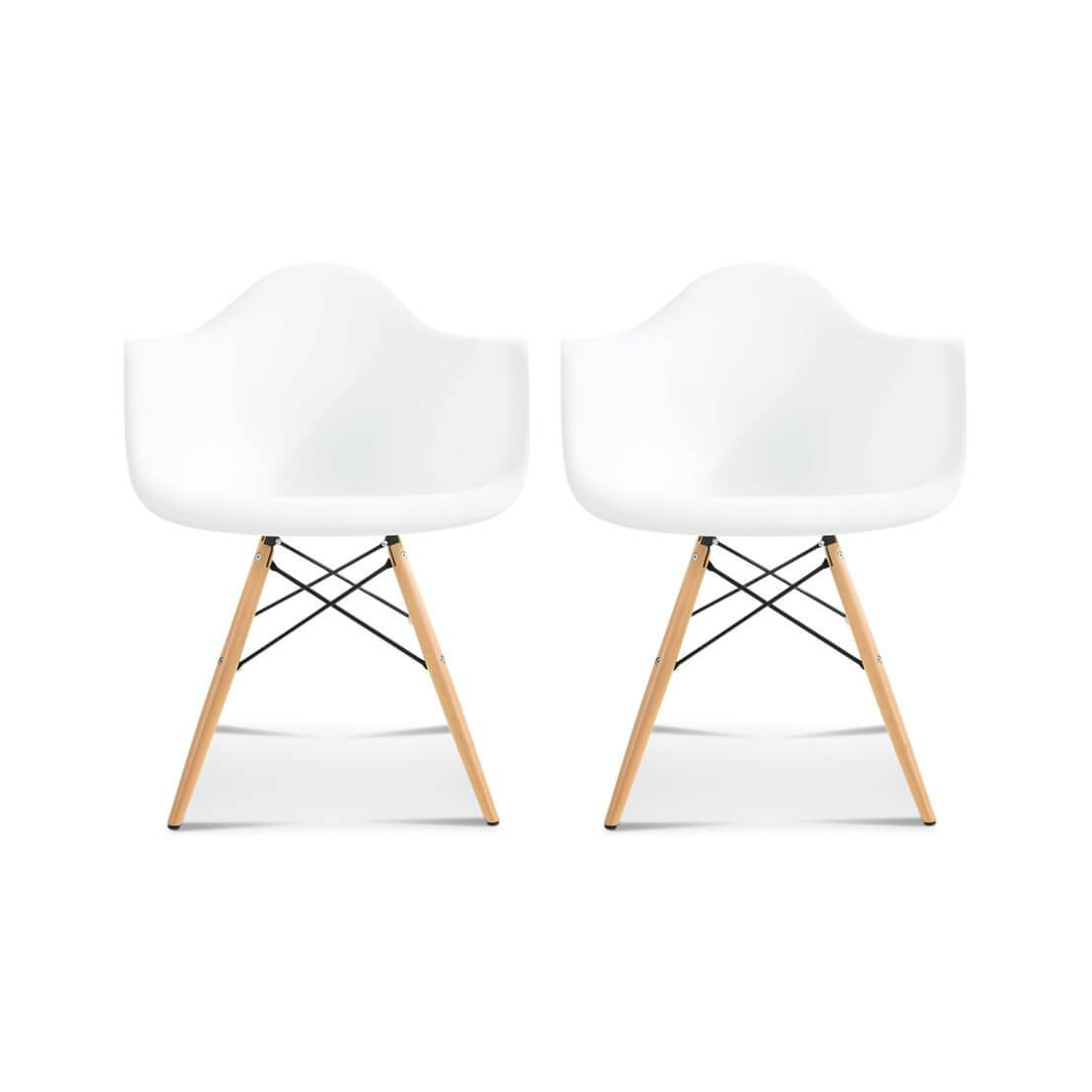 Set of Two DAW Molded Plastic Armchairs Wooden Dowel Base - Eternity Modern