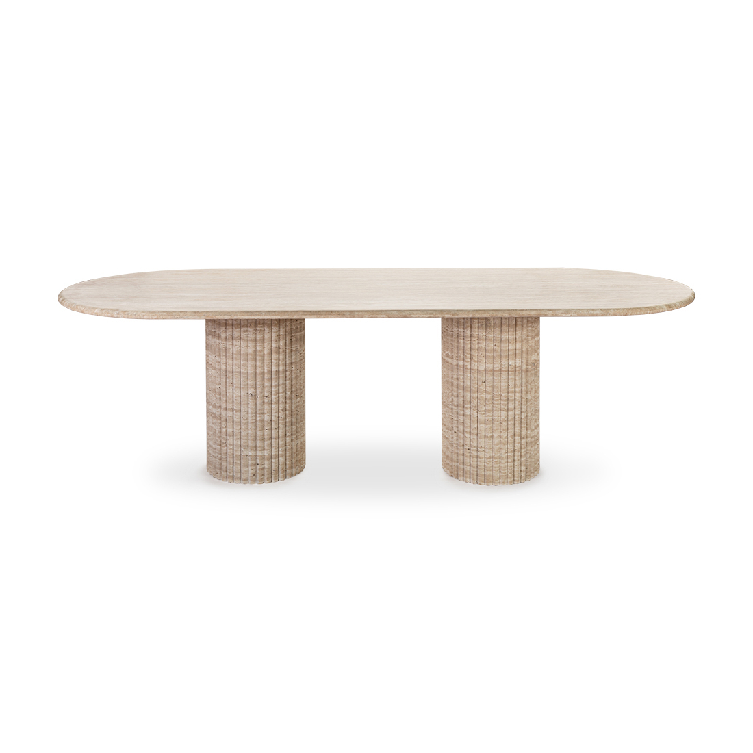 Cava Fluted Oval Beige Travertine Dining Table