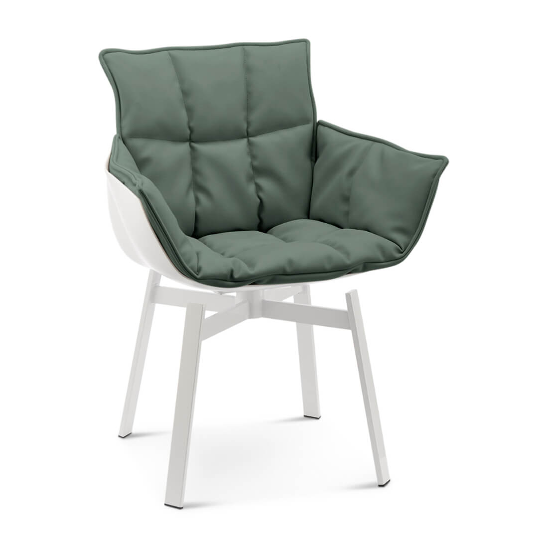 Husk Dining Chair Vegan Leather-Distressed Fern Green / Matt White