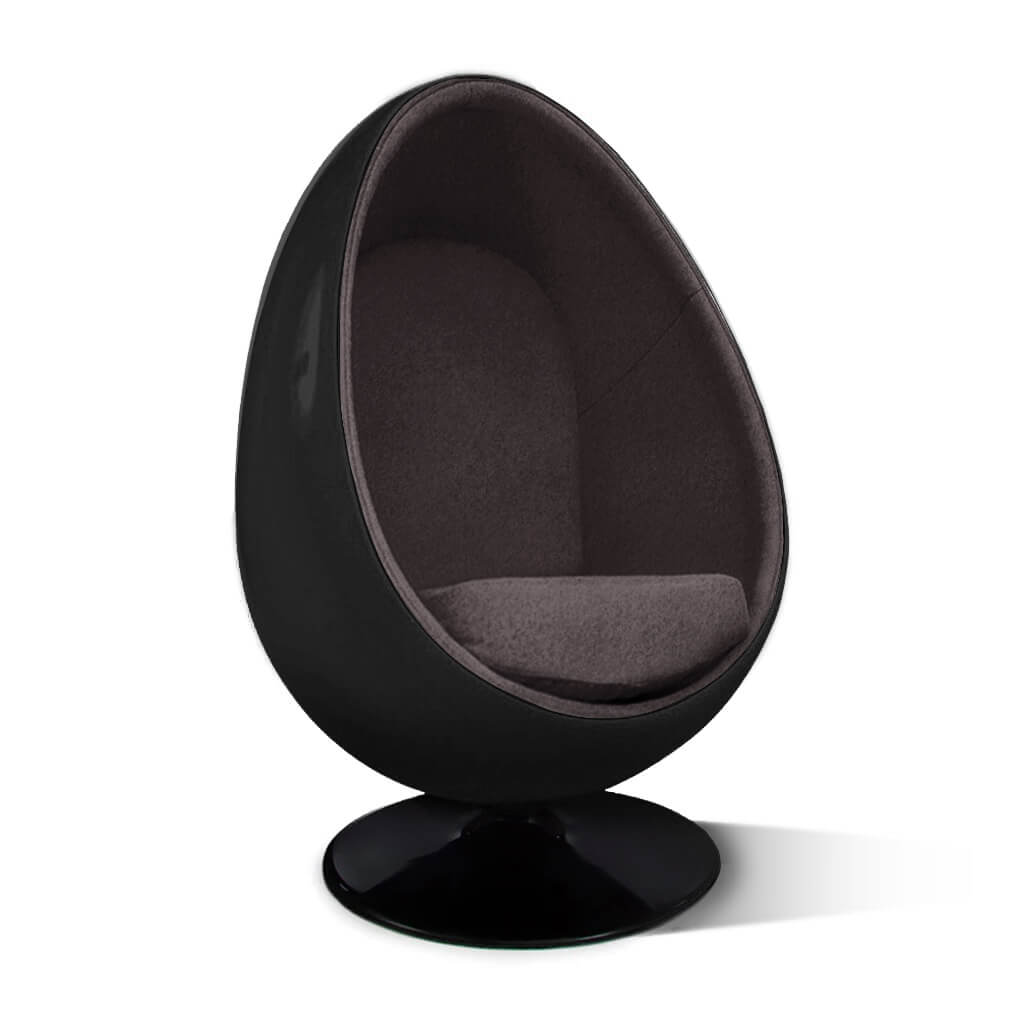 Egg Pod Chair Boucle Wool-Charcoal Grey / Glossy Black