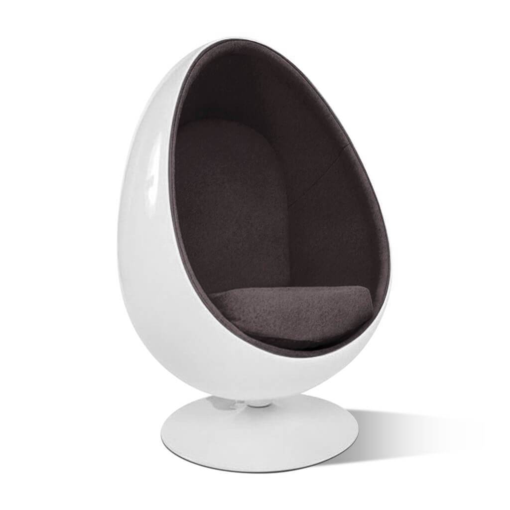 Egg Pod Chair Boucle Wool-Charcoal Grey / Glossy White