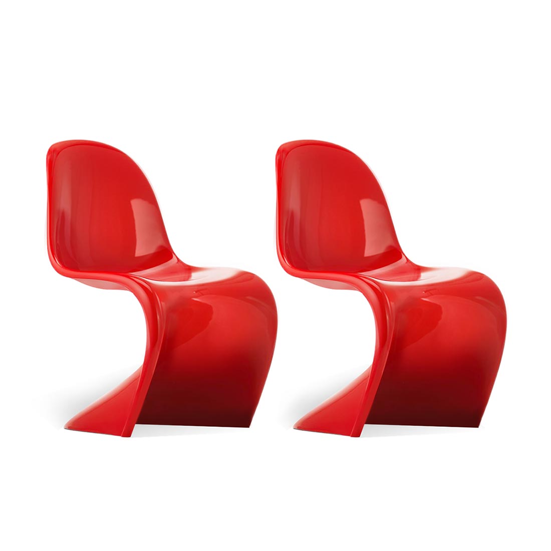 Set of Two Fiberglass Classic Panton Chairs Glossy Red