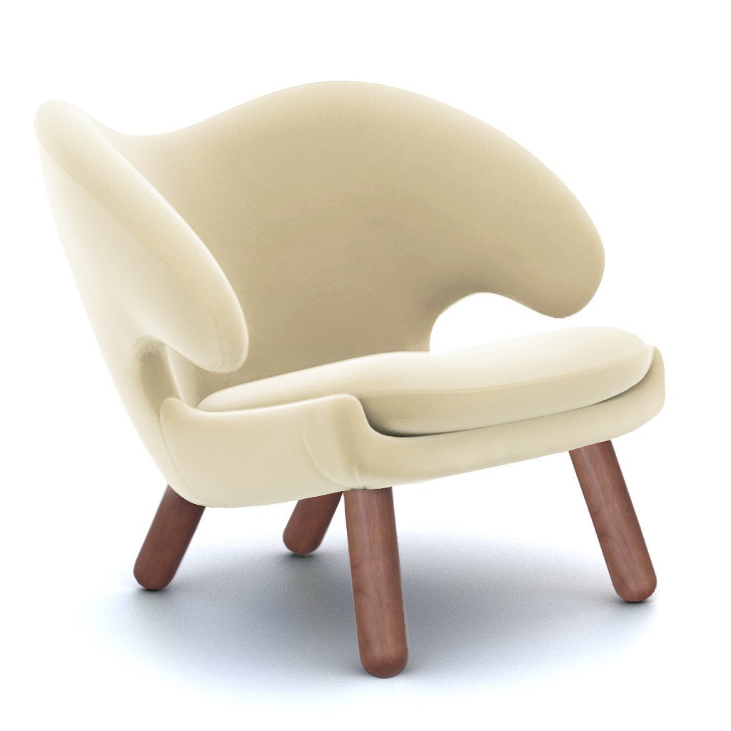 Finn Juhl Pelican Chair Velvet-Ecru Beige / Walnut