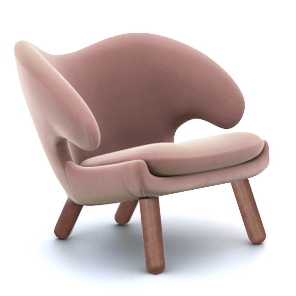 Finn Juhl Pelican Chair Velvet-Rose Mauve / Walnut