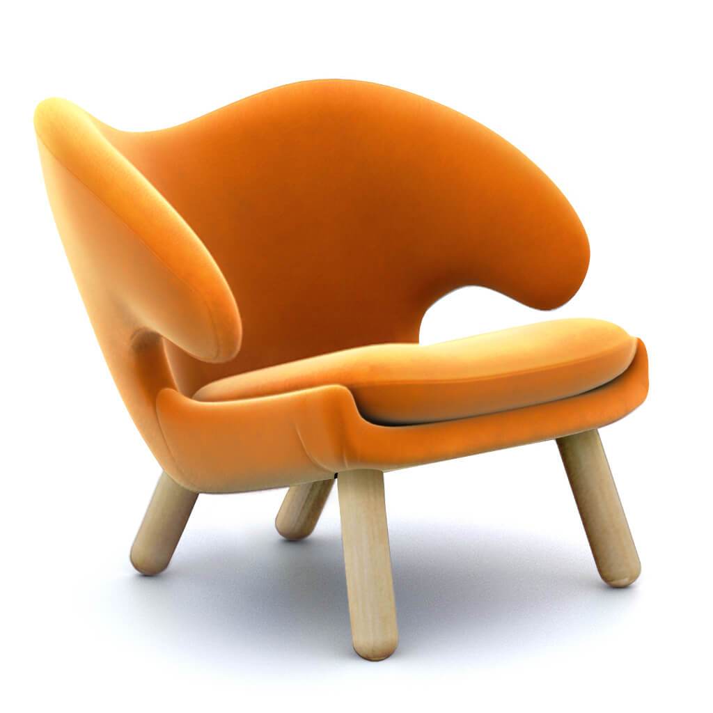 Finn Juhl Pelican Chair Velvet-Tangerine Orange / Natural Ash