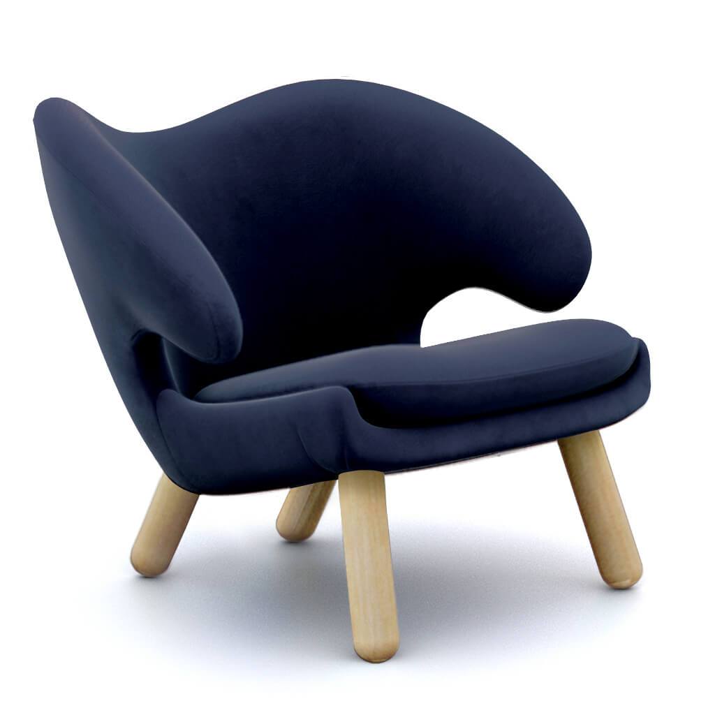 Finn Juhl Pelican Chair Velvet-Midnight Blue / Natural Ash