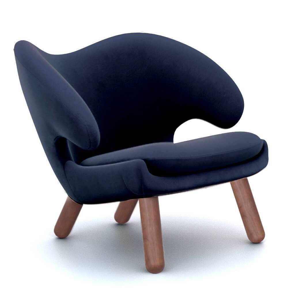Finn Juhl Pelican Chair Velvet-Midnight Blue / Walnut