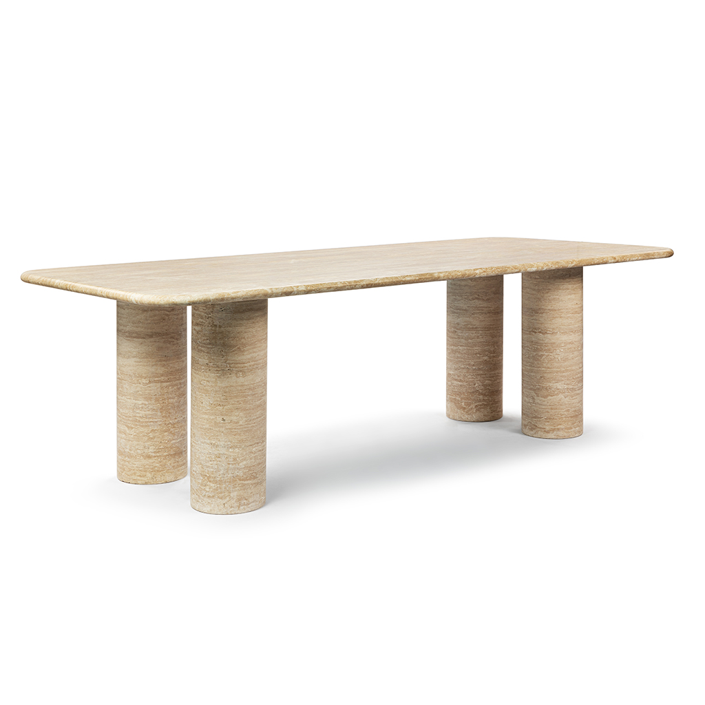 Alfio Rectangle Travertine Dining Table with Cylinder Legs - Beige Travertine