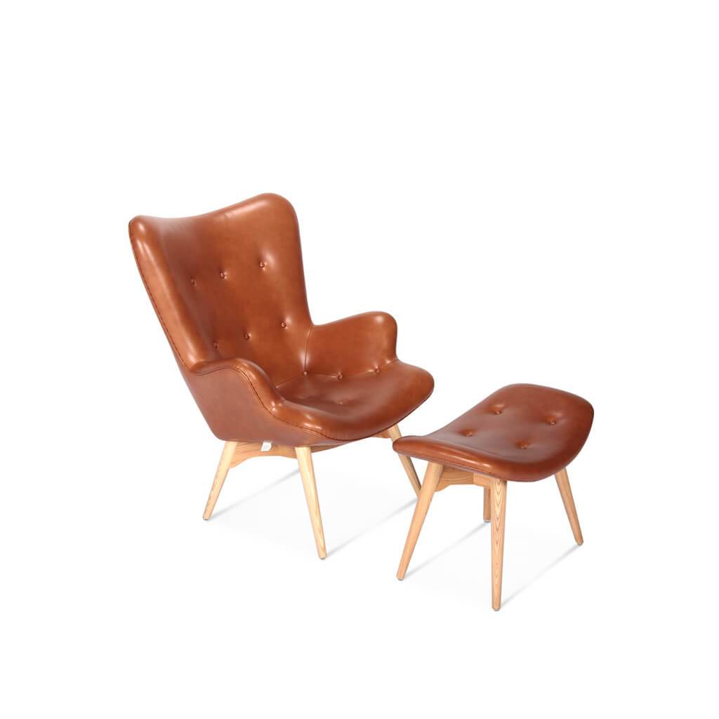 Grant Featherston Contour Lounge Chair & Ottoman Vintage Leather-Caramel / Natural Ash