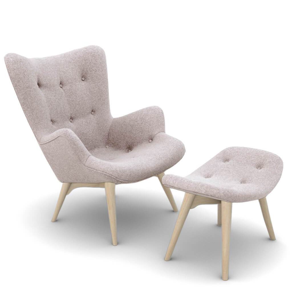 Grant Featherston Contour Lounge Chair & Ottoman Cashmere-Wheat Grey / Natural Ash