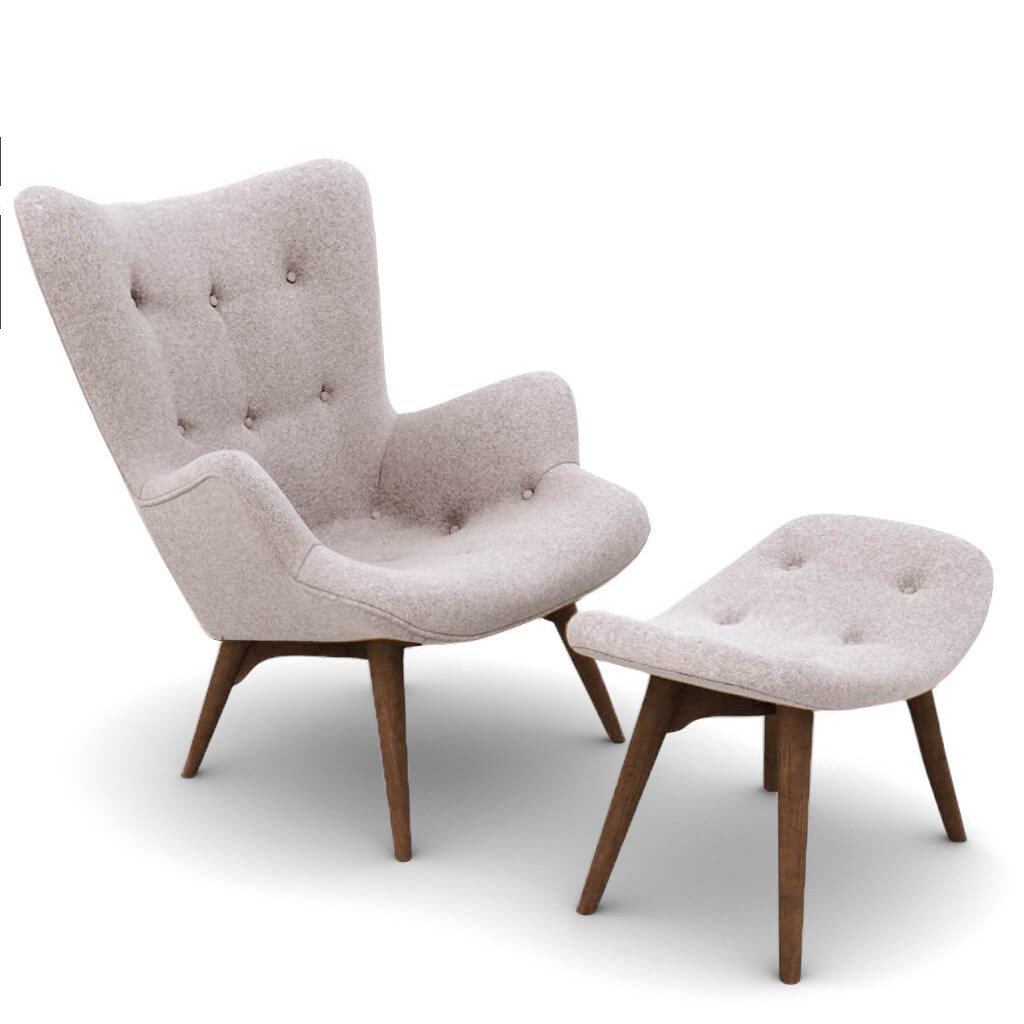 Grant Featherston Contour Lounge Chair & Ottoman Cashmere-Wheat Grey / Walnut