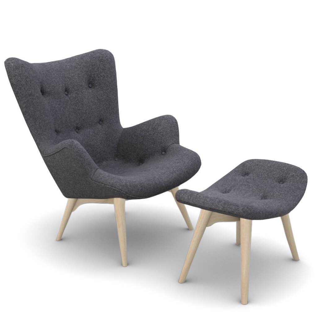 Grant Featherston Contour Lounge Chair & Ottoman Cashmere-Granite Dark Grey / Natural Ash